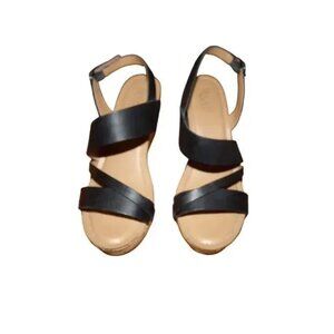 Franco Sarto cork 4" wedge heel leather sandals size 9.5 Excellent